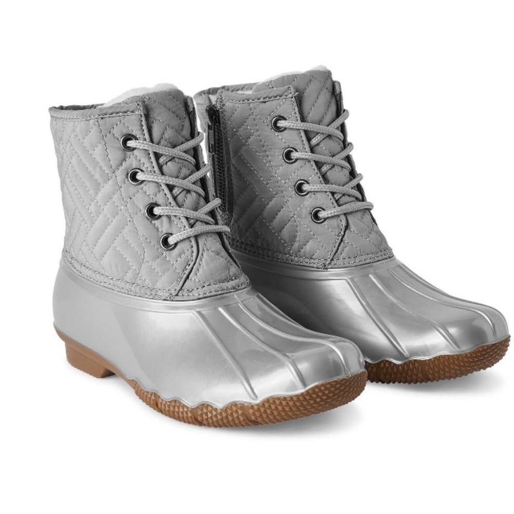 kids / toddler quilted grey / silver Sperry style duck boots, 2 avail. size 12